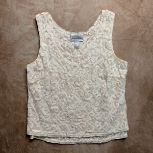 Joseph Ribkoff Vintage Y2K Floral Lace Tank Top Mesh Double Layered Sleeveless